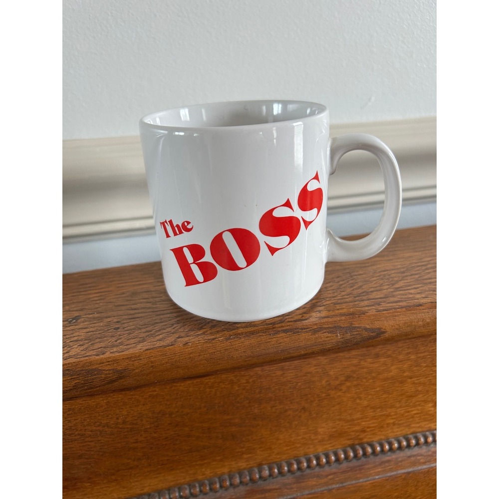 Vintage Russ Berrie The BOSS Coffee Mug White Red Ceramic Office Gift 8948 Korea